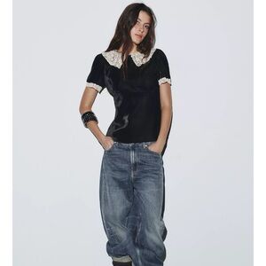 ZARA VELVET CROCHET BOW SHIRT